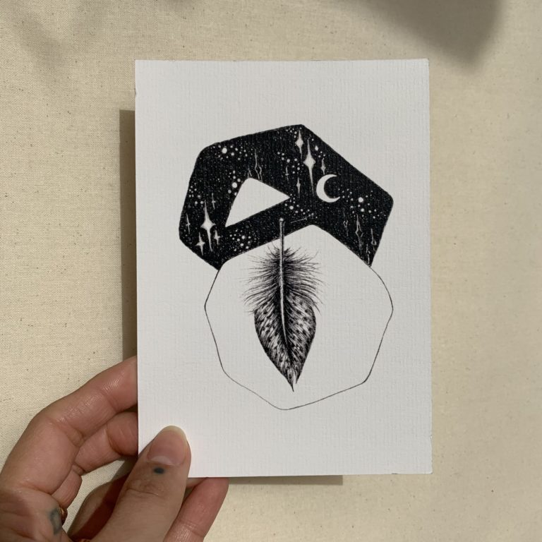 carte postale mystique numérique AF.ART univers plume