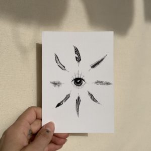 carte postale mystique numérique AF.ART oeil plumes