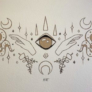 AF.ART fresque mystique serpents, oeil, main, plumes