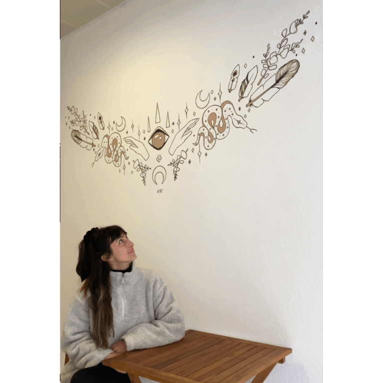 AF.ART fresque mystique serpents, oeil, main, plumes