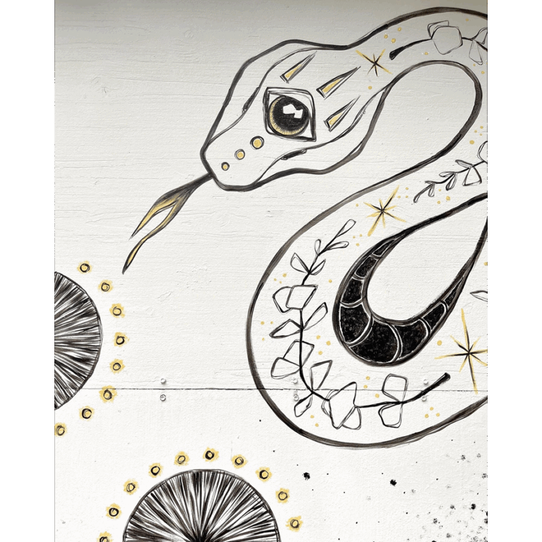 AF.ART fresque mystique serpent, plumes et mains